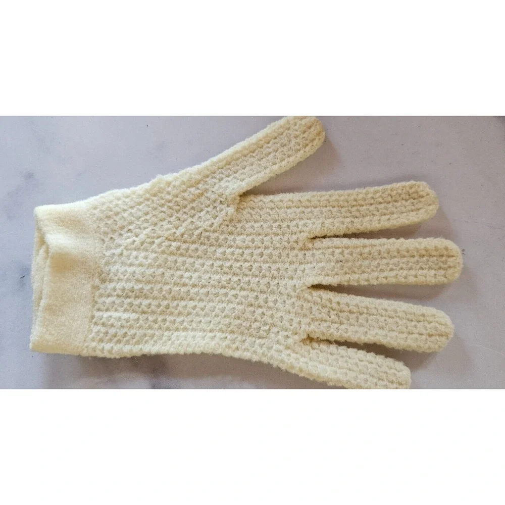 Vintage Kids Hand Gloves XS Cream Knit Full Finger 50s 60s Party Elegant‎ Retro